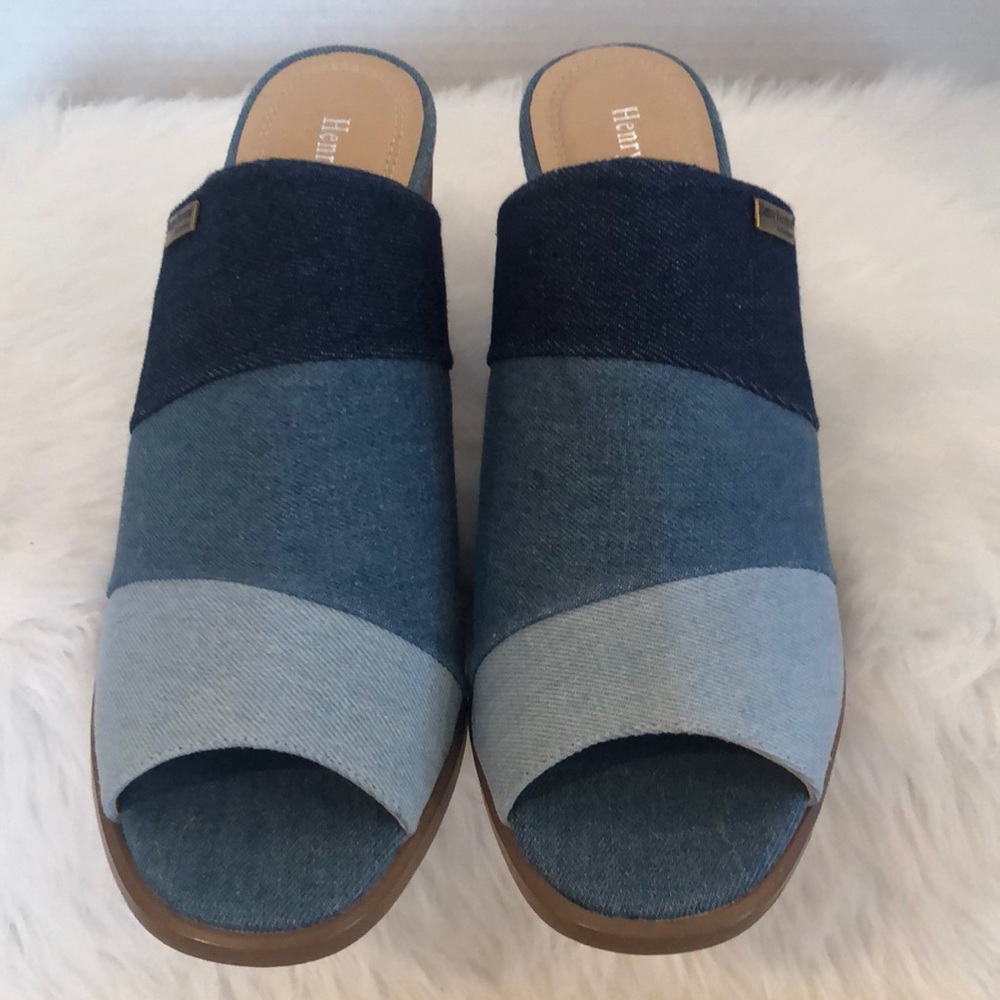 Henry Ferrera 3 Tone Denim Heeled Open Toe Mules